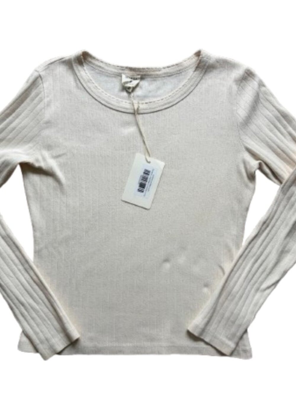 Marea Pointelle Long Sleeve Crewneck Tee Ivory Size M, NWT